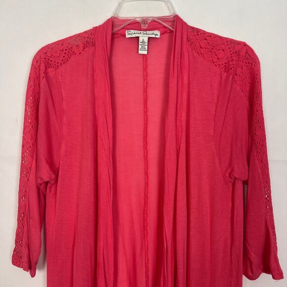 French Laundry Open Front Crochet Pink Cardigan Size L - Picture 3 of 11